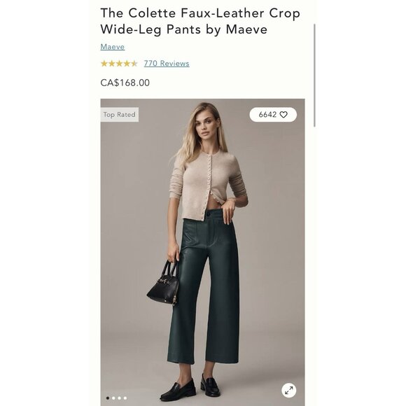 NWT Size 25P- The Colette Faux-Leather Crop Wide-Leg Pants Maeve (NWT US$ 148) - Picture 7 of 16